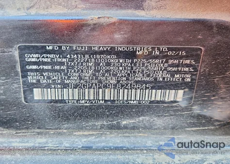 2015 Subaru Xv Crosstrek 2.0 Limited from USA, damaged, VIN JF2GPAPC9F8249845